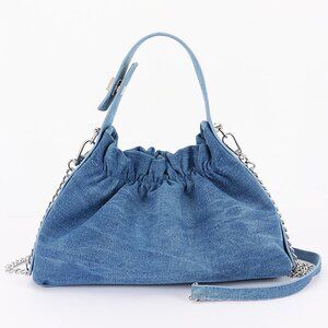 Ruched Design;  DENIM SHOULDER BAG